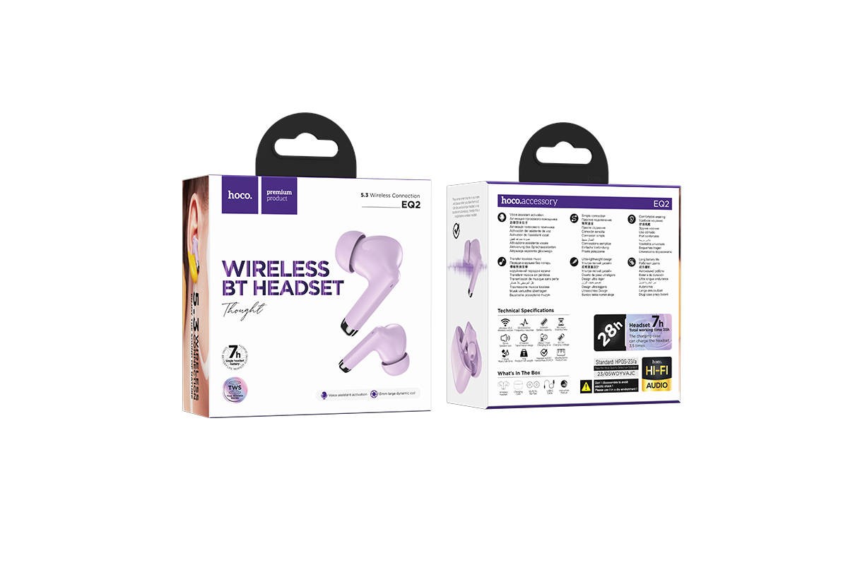 Наушники вакуумные беспроводные HOCO EQ2 Thought true wireless BT headset (фиолетовый)