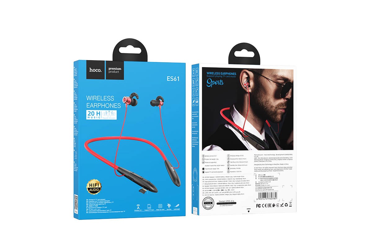 Наушники вакуумные беспроводные HOCO ES61 Manner, 200 мАч (красный)
