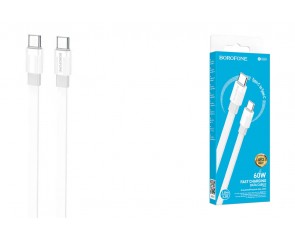 Кабель USB Type-C - USB Type-C BOROFONE BX89 1 метр, 60W, 3A, ПВХ, бело-серый (360)