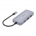 Адаптер мультихаб HOCO HB33 Type-C на HDTV+PD+USB3.0+2xUSB2.0+SD+TF+RJ45+VGA+AUX, 0.13 метра, серый металлик