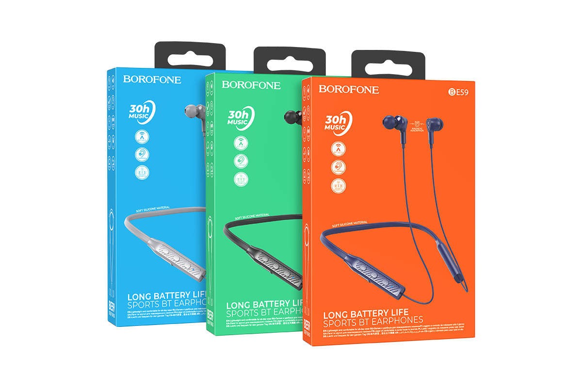 Наушники вакуумные беспроводные BOROFONE BE59 Rhythm neckband wireless BT headset Bluetooth (серый)
