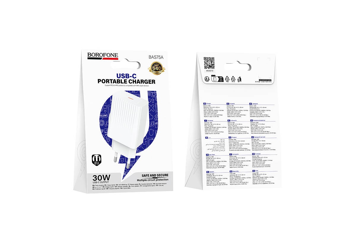 Сетевое зарядное устройство USB-C BOROFONE BAS75A Source PD30W зарядное устройство (EU) белые
