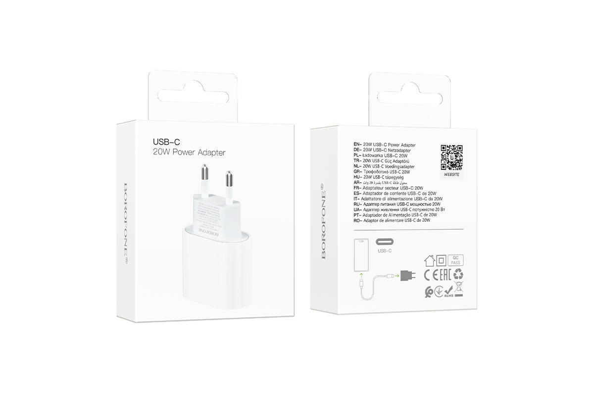 Сетевое зарядное устройство USB-C BOROFONE BA100A Original single port (один порт)PD20W (белый)