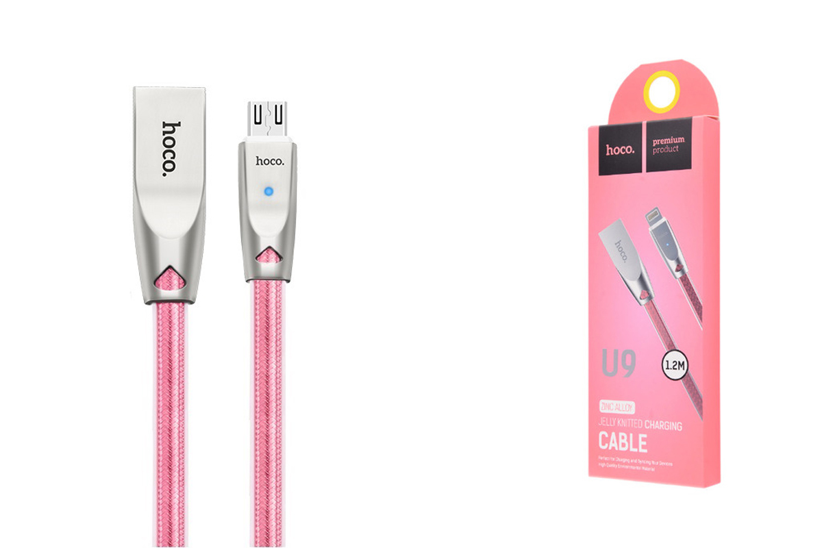 Кабель USB micro USB HOCO U9 Zinc Alloy Jelly Knitted cable (розовый) 1 метр
