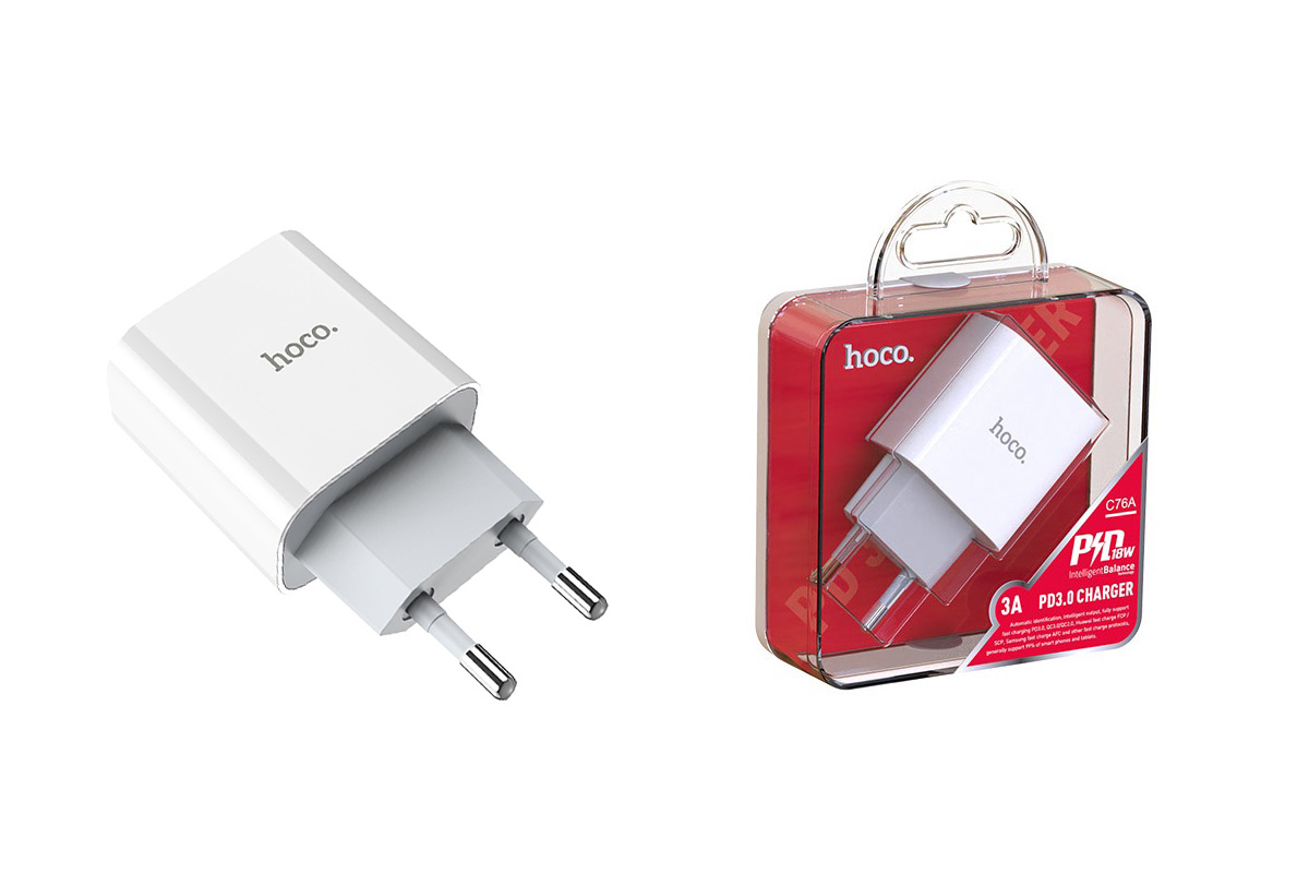 Сетевое зарядное устройство Type-C 20W Speed charger PD HOCO C76А белый (для iPhone 11-12 серий)