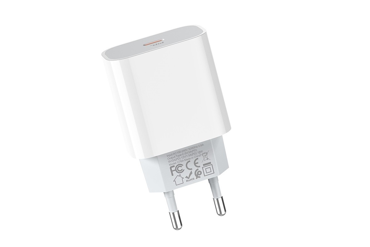 Сетевое зарядное устройство Type-C 20W Speed charger PD HOCO C76А белый (для iPhone 11-12 серий)