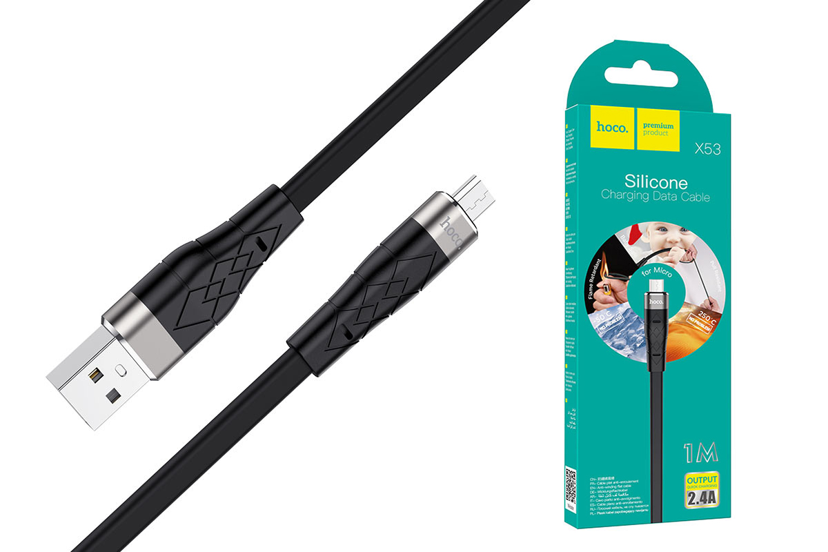 USB D.CABLE micro USB HOCO X53 Angel silicone charging cable for Micro (черный) 1 метр
