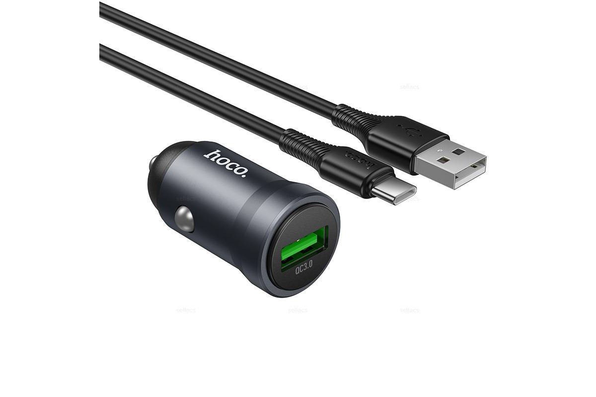 Автомобильное зарядное устройство АЗУ USB + кабель Type-C HOCO Z62 Energy (серый)