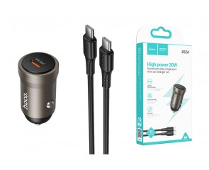 Автомобильное зарядное устройство АЗУ USB + кабель Type-C - Type-C HOCO Z62A Energy PD30W (золотой)