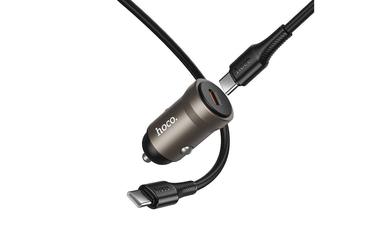 Автомобильное зарядное устройство АЗУ USB + кабель Type-C - Type-C HOCO Z62A Energy PD30W (золотой)