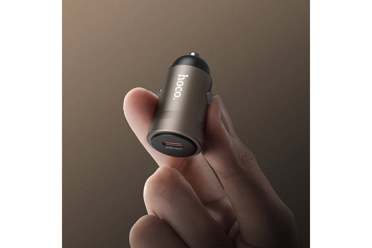 Автомобильное зарядное устройство АЗУ USB + кабель Type-C - Type-C HOCO Z62A Energy PD30W (золотой)