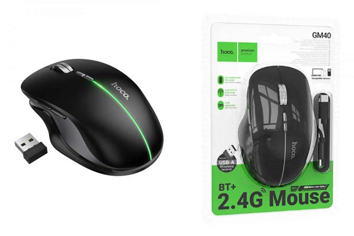 Мышь беспроводная HOCO GM40 Dixon RGB dual-mode (черная ночь) Мышь беспроводная HOCO GM40 Dixon RGB dual-mode (черная ночь)