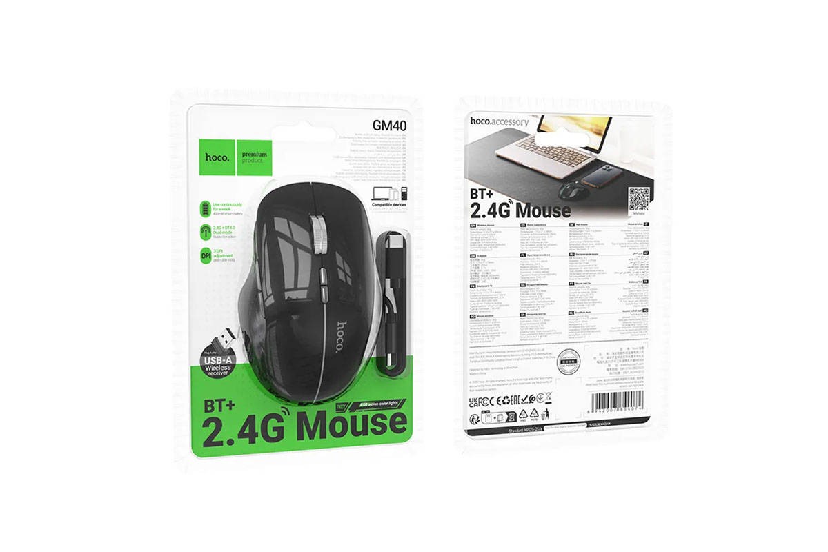 Мышь беспроводная HOCO GM40 Dixon RGB dual-mode (черная ночь) Мышь беспроводная HOCO GM40 Dixon RGB dual-mode (черная ночь)