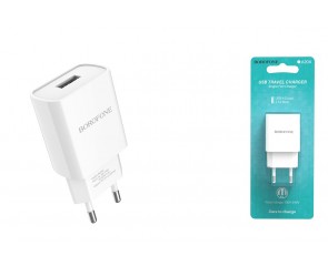Сетевое зарядное устройство USB BOROFONE BA20A Sharp single port (один порт)2100mAh (белый)