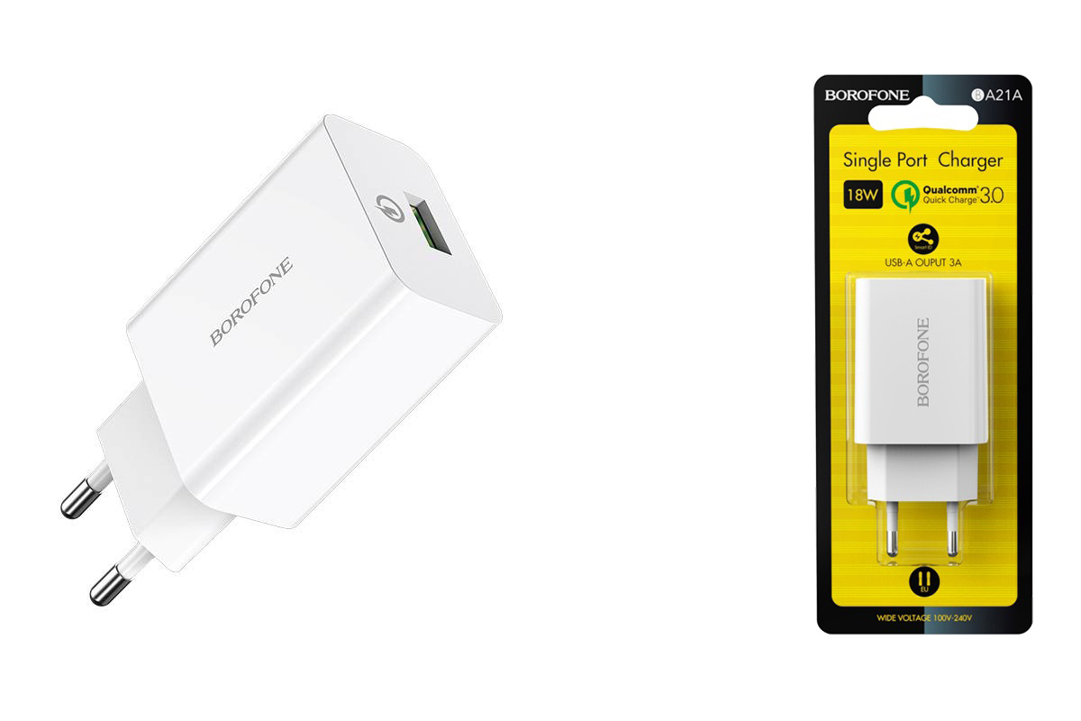 Сетевое зарядное устройство USB 2100mAh  BOROFONE BA21A Long journey single port QC3.0 charger белый