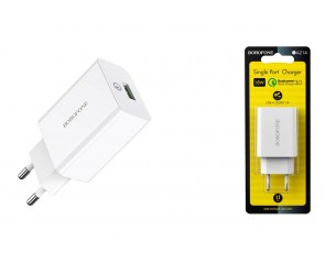 Сетевое зарядное устройство USB BOROFONE BA21A Long journey single port (один порт)QC3.0 18W  3000 mAh (белый)