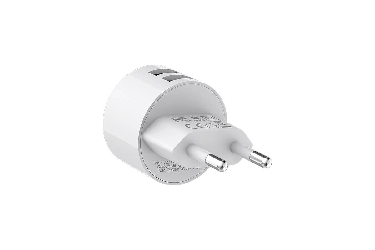 Сетевое зарядное устройство 2 USB 2400mAh + кабель iPhone 5/6/7 BOROFONE BA23A Brilliant dual port charger set