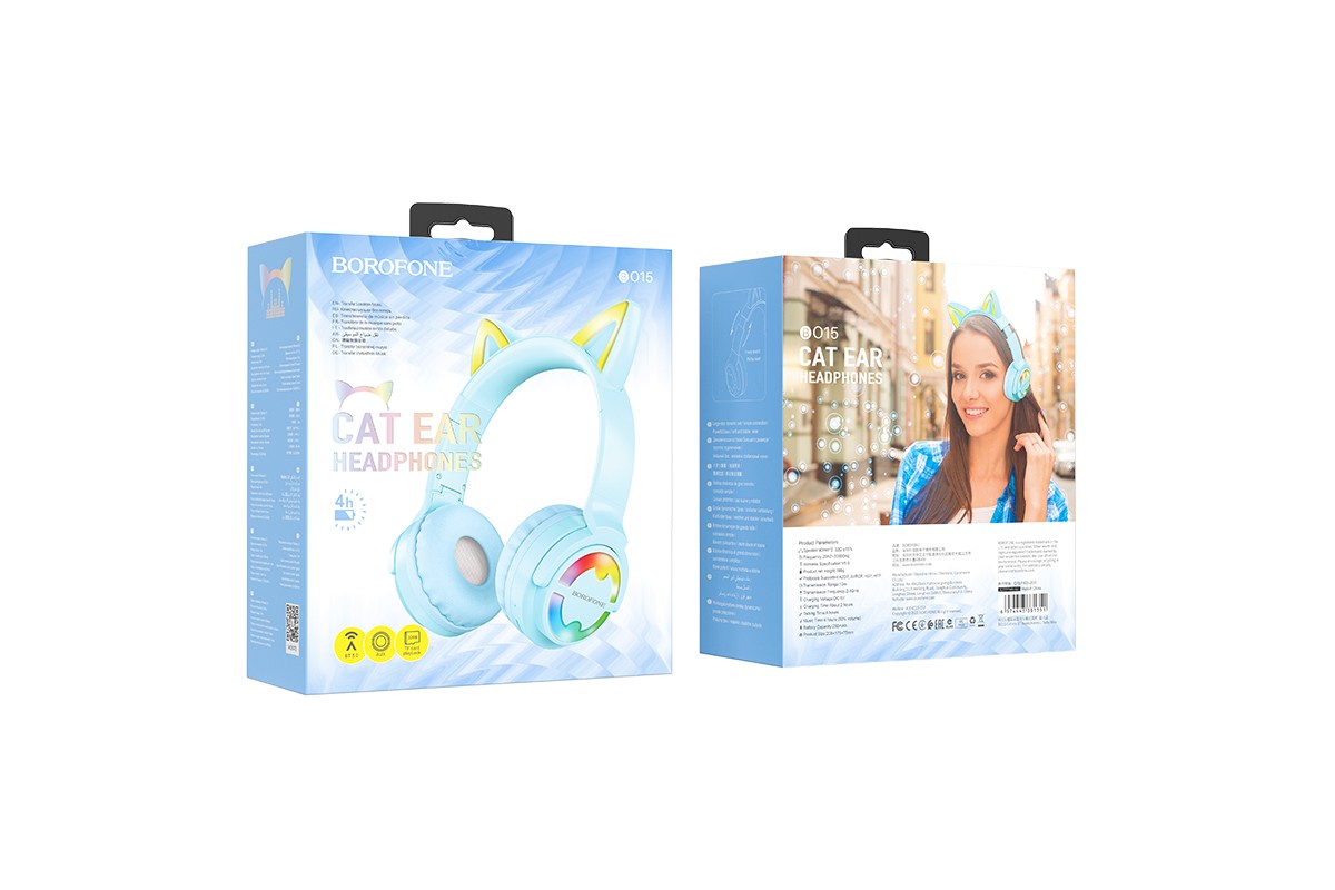 Беспроводные внешние наушники BO15 BOROFONE Cat ear BT headphonest синий