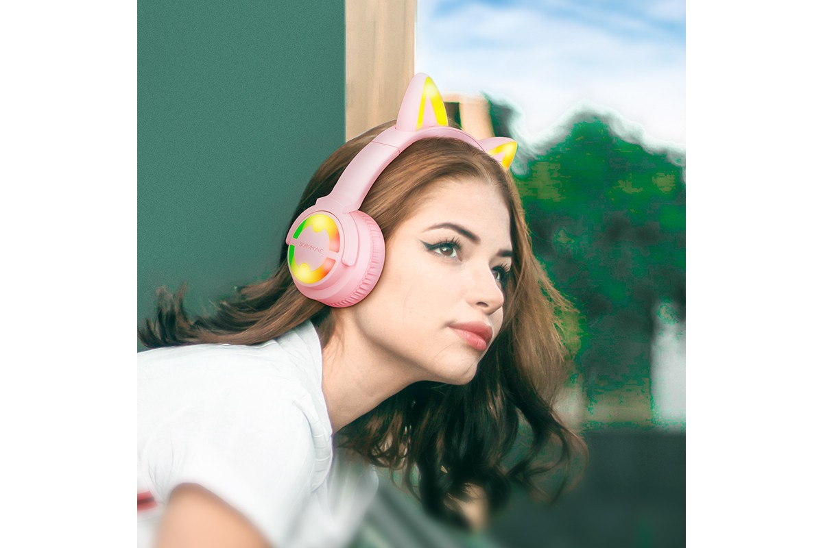 Беспроводные внешние наушники BO15 BOROFONE Cat ear BT headphonest розовый