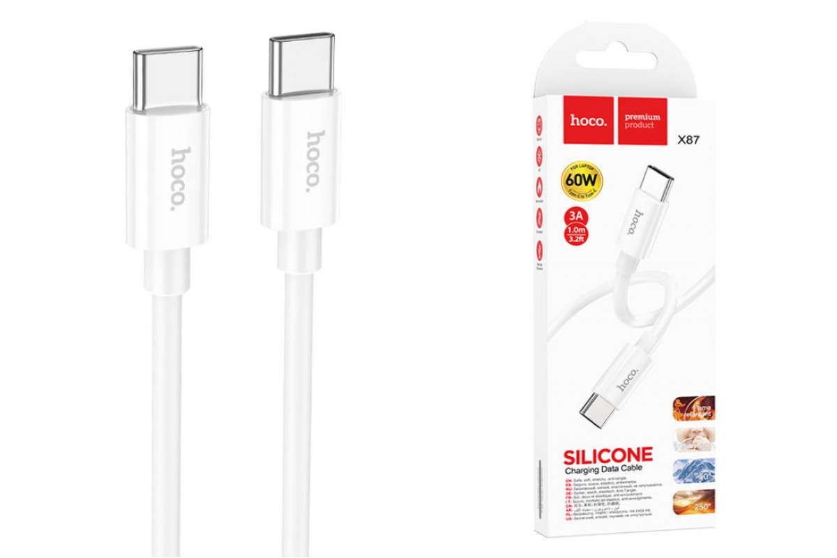Кабель USB Type-C - USB Type-C HOCO X87 PD60W (белый) 1м (силиконовый)