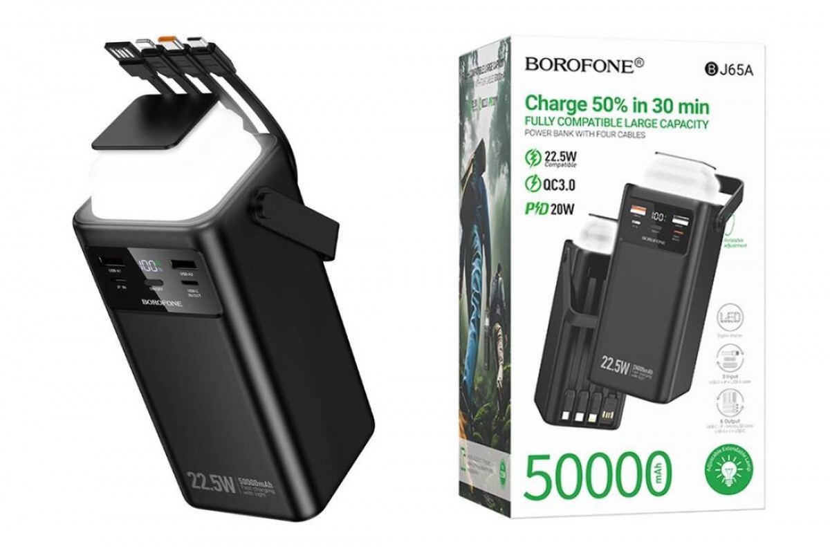 Универсальный дополнительный аккумулятор Power Bank BOROFONE BJ65A High 22.5W+PD20W four cables (50000mAh) (черный)