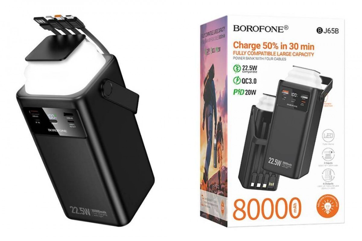Универсальный дополнительный аккумулятор Power Bank BOROFONE BJ65B High 22.5W+PD20W four-cables (80000mAh) (черный) Универсальный дополнительный аккумулятор Power Bank BOROFONE BJ65B High 22.5W+PD20W four-cables (80000mAh) (черный)