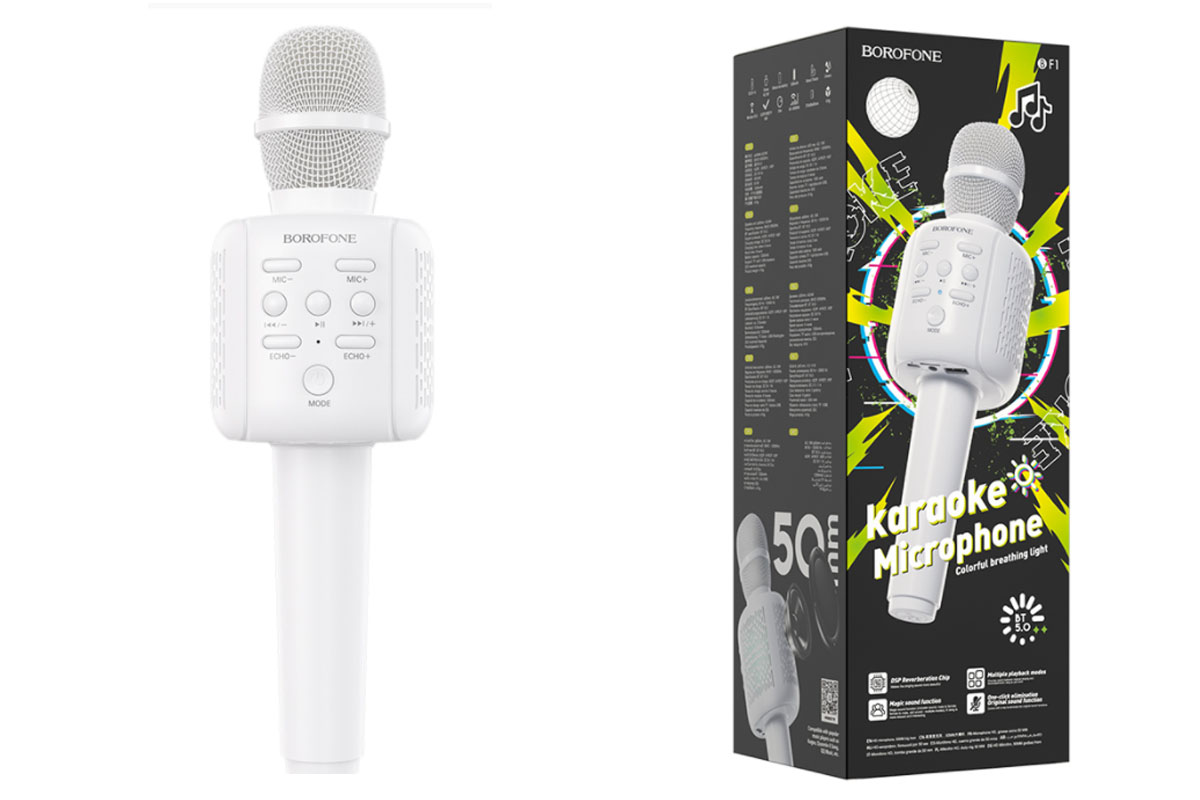 Портативная беспроводная акустика караоке BOROFONE BF1 Rhyme karaoke microphone цвет белый