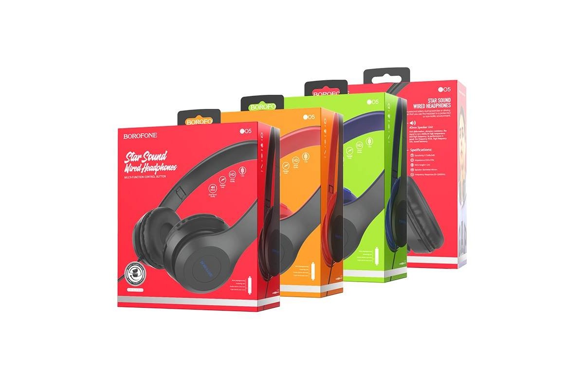 Внешние наушники/гарнитура  BO5 BOROFONE Star sound wired headphones черный