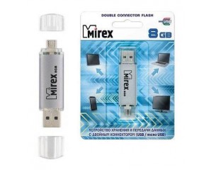 Флешка USB 2.0 Mirex SMART SILVER с двойным разъёмом USB/microUSB 8GB (ecopack)