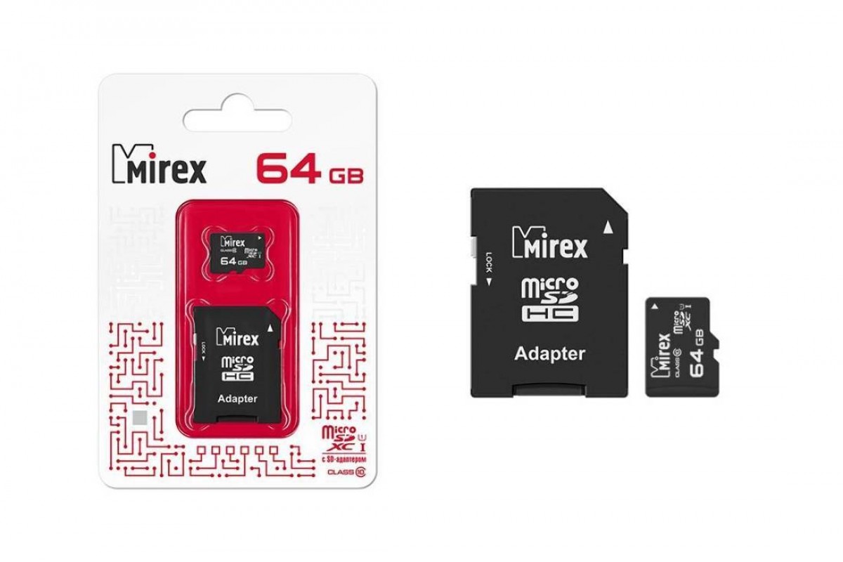 Карта памяти microSDХC MIREX 64 GB UHS-I U1 (class 10) с адаптером