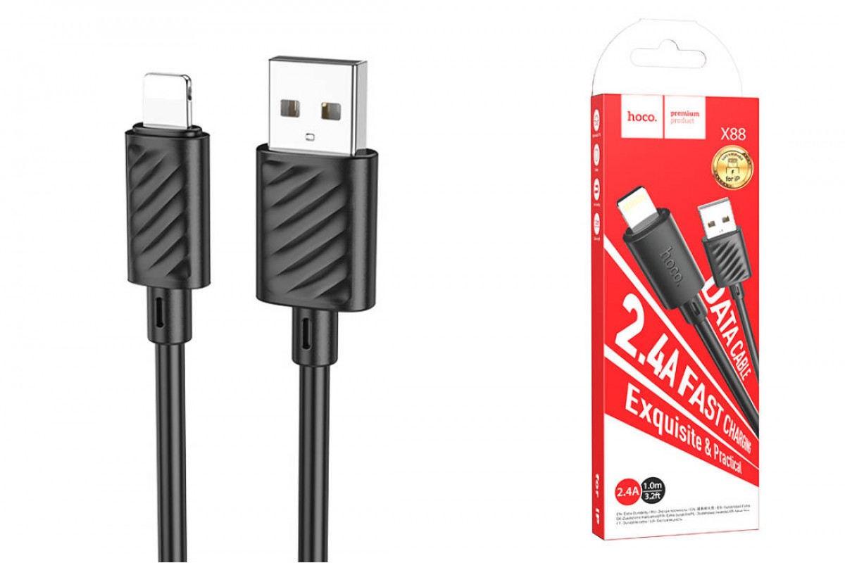 Кабель USB - Lightning HOCO X88 2,4A (черный) 1м