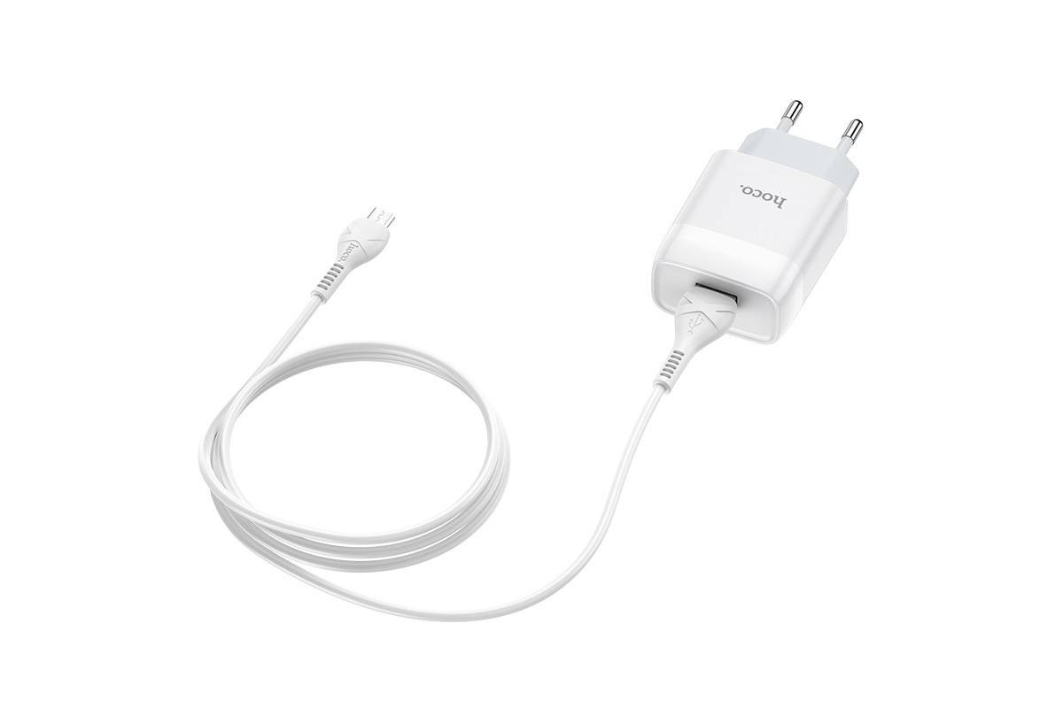 Сетевое зарядное устройство USB 2400 mAh + кабель micro USB HOCO C72А белый