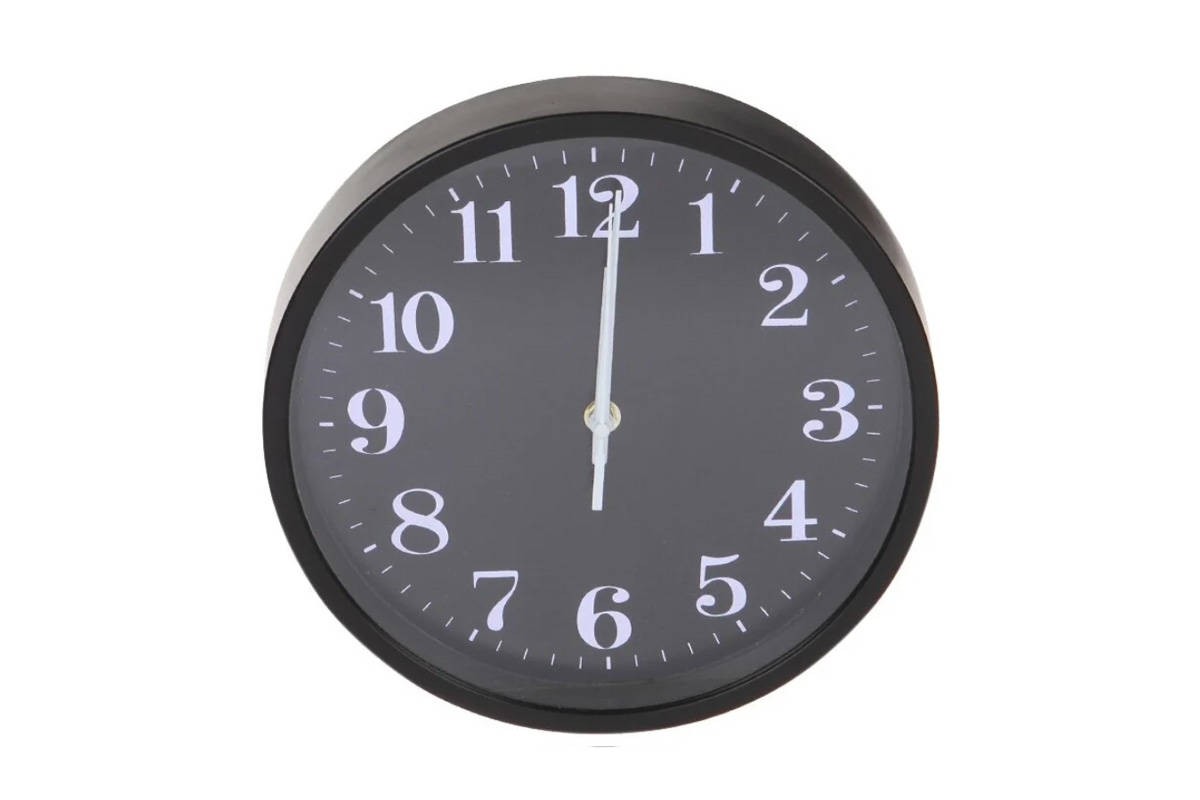 Настенные часы Perfeo "PF-WC-002"(С1), круглые д. 25 см, чёрный корпус / чёрный циферблат
