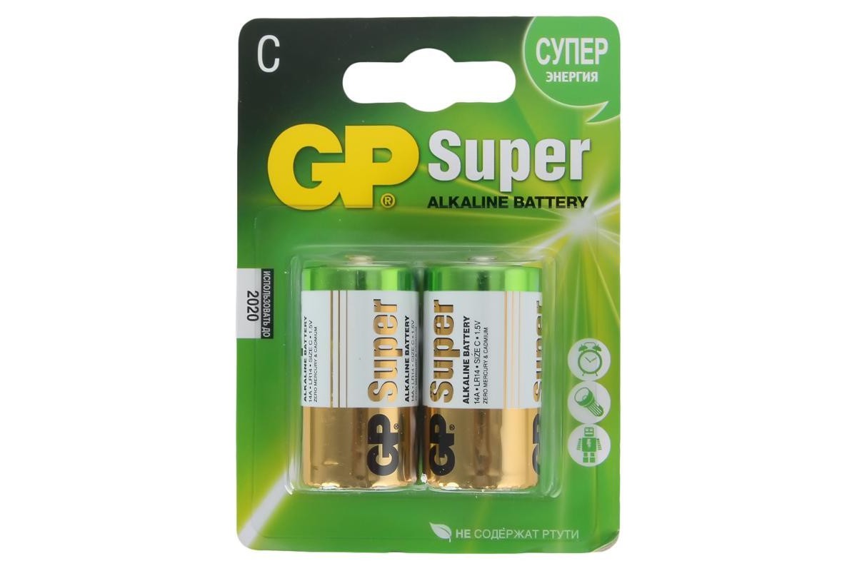 Батарейка алкалиновая GP LR14/2BL Super  (цена за блистер 2 шт)