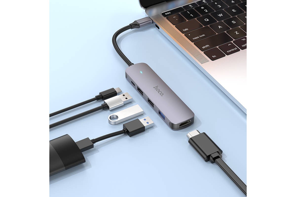 Разветвитель USB HUB HOCO HB27 Type-C многофункциональный конвертер (HDTV+USB3.0+USB2.0*2+PD)