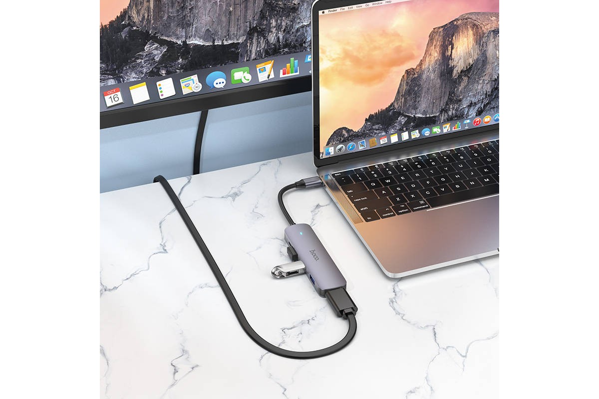Разветвитель USB HUB HOCO HB27 Type-C многофункциональный конвертер (HDTV+USB3.0+USB2.0*2+PD)