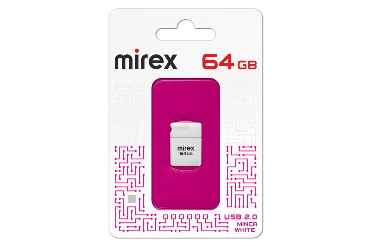 Флешка USB 2.0 Mirex MINCA WHITE 64GB (ecopack)