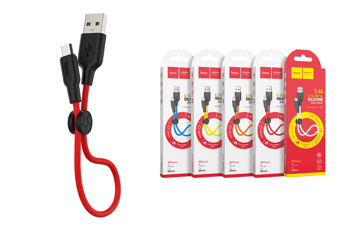 Кабель USB - MicroUSB HOCO X21 Plus 2,4A черно-красный 0,25 см (силикон)