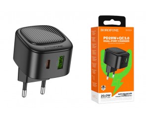 Сетевое зарядное устройство USB + USB-C BOROFONE BAS22A Fortune PD20W+QC3.0 (черный)