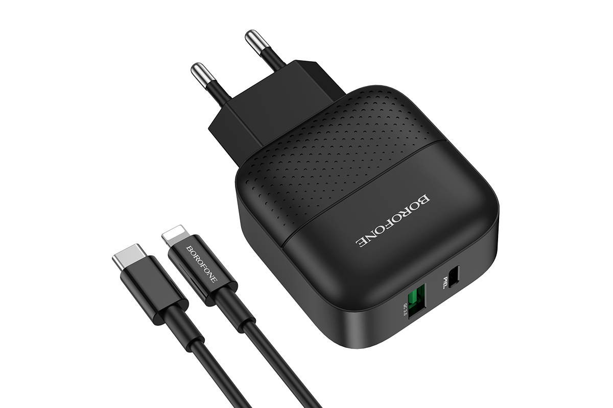 Сетевое зарядное устройство USB + USB-C + кабель Lightning - Type-C BOROFONE BA46A Premium PD+QC3.0 (белый) Сетевое зарядное устройство USB + USB-C + кабель Lightning - Type-C BOROFONE BA46A Premium PD+QC3.0 (белый)