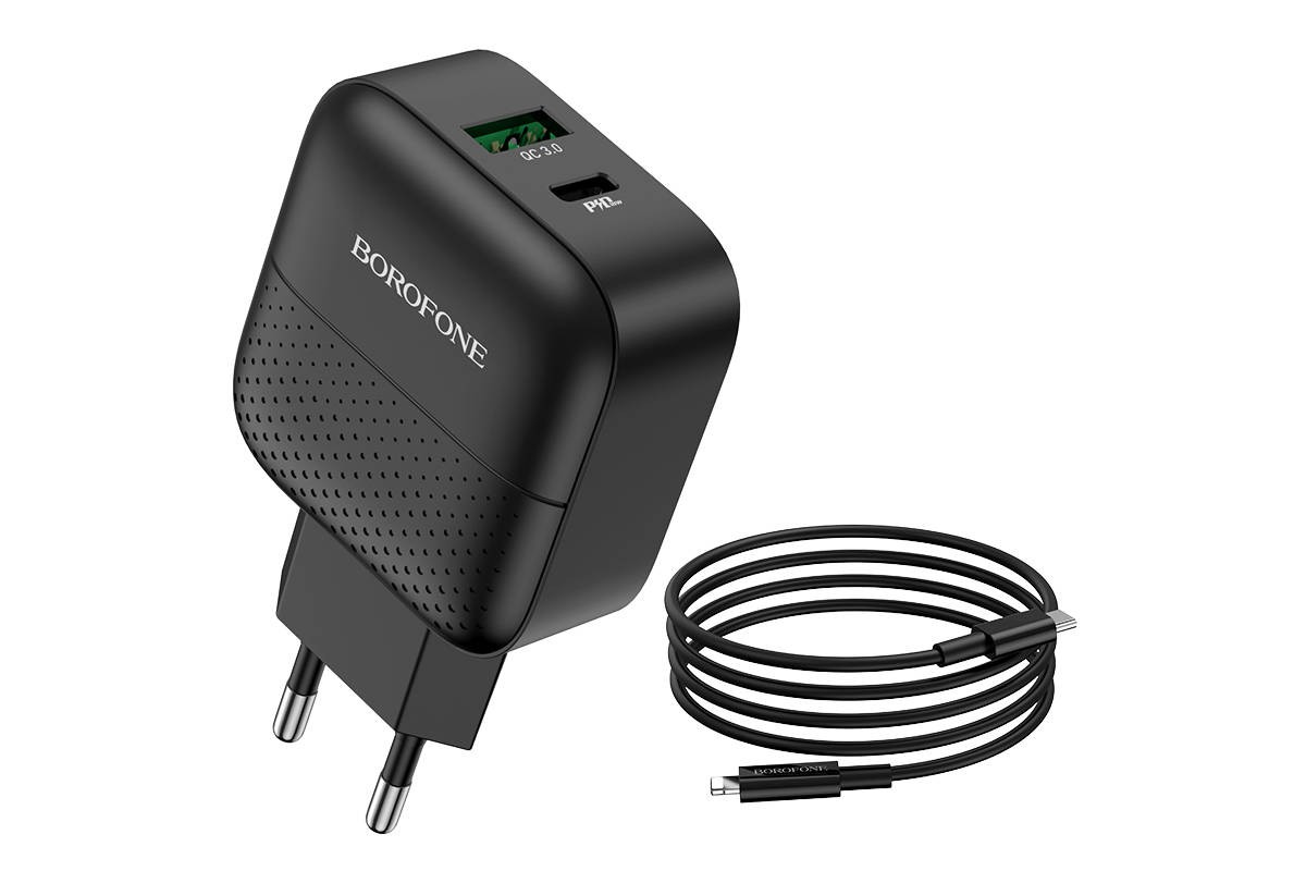 Сетевое зарядное устройство USB + USB-C + кабель Lightning - Type-C BOROFONE BA46A Premium PD+QC3.0 (белый) Сетевое зарядное устройство USB + USB-C + кабель Lightning - Type-C BOROFONE BA46A Premium PD+QC3.0 (белый)