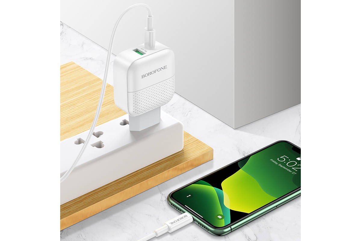 Сетевое зарядное устройство USB + USB-C + кабель Lightning - Type-C BOROFONE BA46A Premium PD+QC3.0 (белый) Сетевое зарядное устройство USB + USB-C + кабель Lightning - Type-C BOROFONE BA46A Premium PD+QC3.0 (белый)