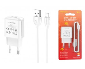 Сетевое зарядное устройство USB + кабель Lightning BOROFONE BA64A Single 2100mAh (белый)