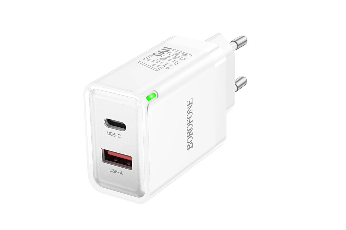 Сетевое зарядное устройство USB + USB-C BOROFONE BN16 Tough PD45W + QC 3.0 (белый)