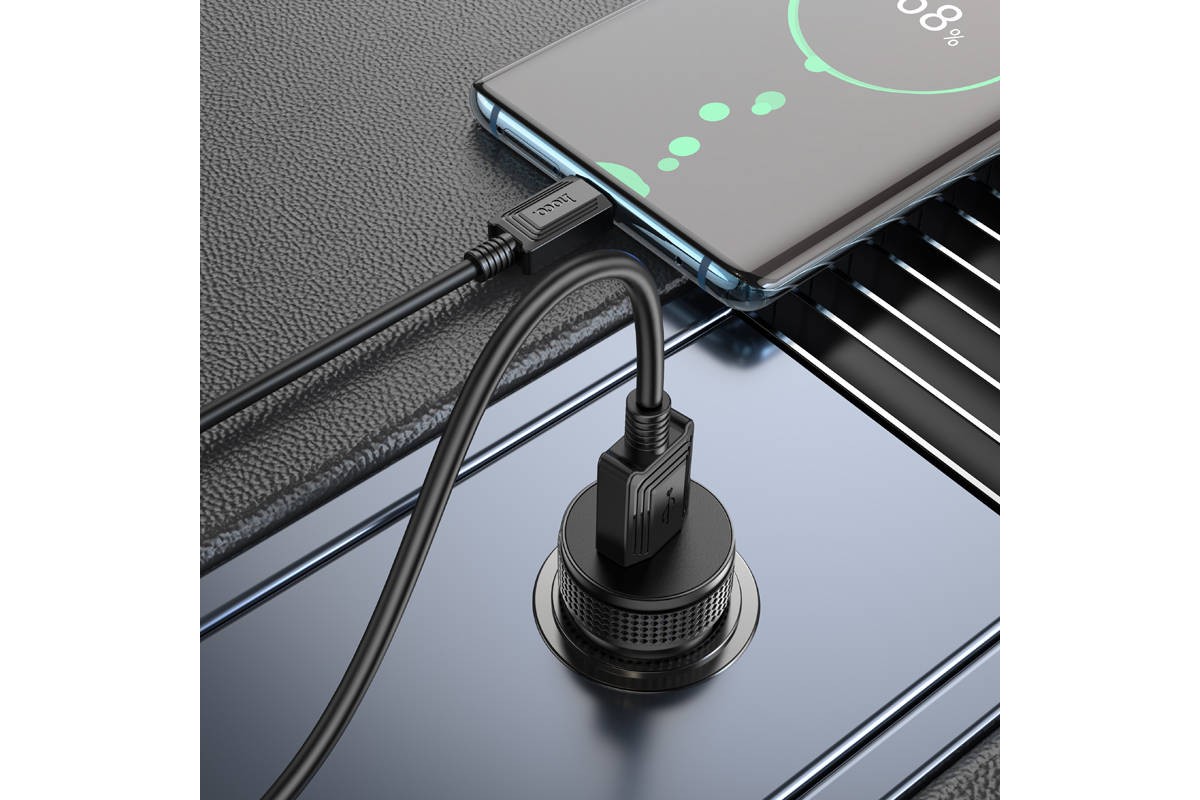 Автомобильное зарядное устройство АЗУ USB + кабель Type-C HOCO Z49A Level QC3.0 (серый)