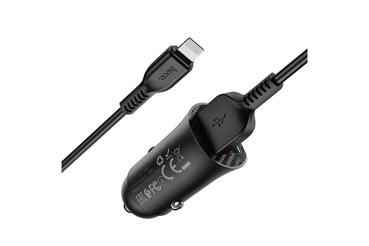 Автомобильное зарядное устройство 2USB HOCO Z39 + кабель Lightning черный