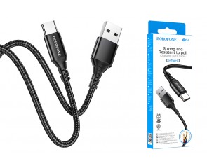 Кабель USB - USB Type-C BOROFONE BX54, 2,4A (черный) 1м (в оплетке)
