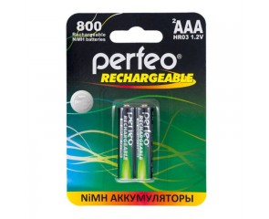 Аккумулятор Ni-MH Perfeo AAA 800mAh/2BL (Картонный блистер, цена за 2 штуки)