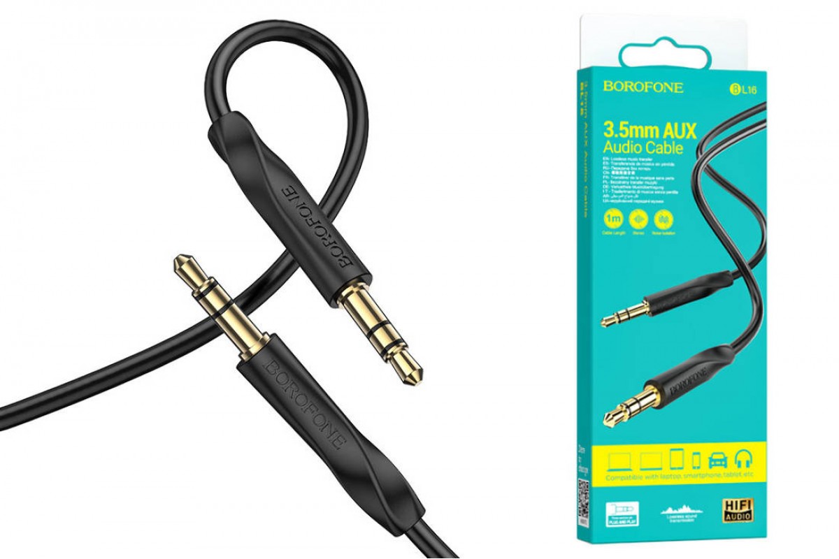 Кабель аудио AUX BOROFONE BL16 (Джек 3,5мм на гнездо 3,5мм) 1м (черный)