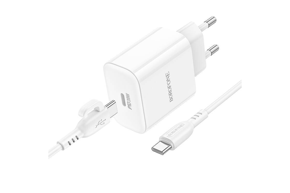 Сетевое зарядное устройство USB-C+ кабель Type-C - Type-C BOROFONE BA81A PD20W (белый)